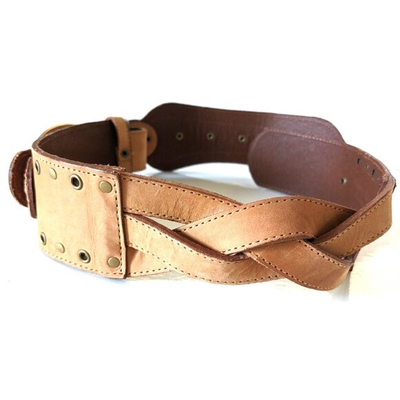 BCBG Maxazria Belt Brown Genuine Leather Wide Narrow Width Brass Buckle Size S - Picture 4 of 16